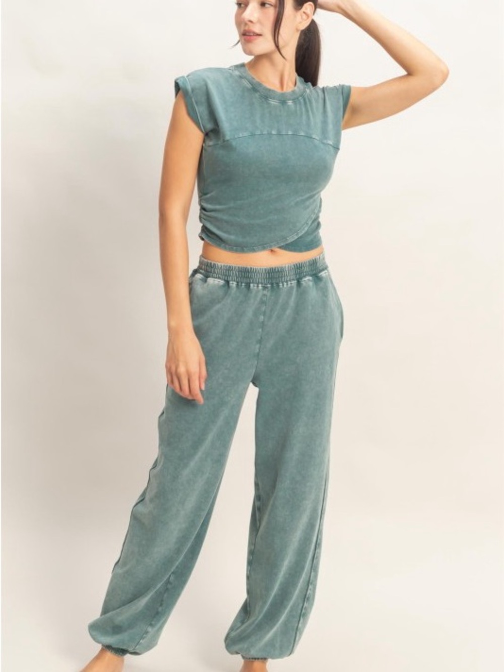 HYFVE Mineral NWT Washed Teal Relaxed Track Pant set Top & Bottoms